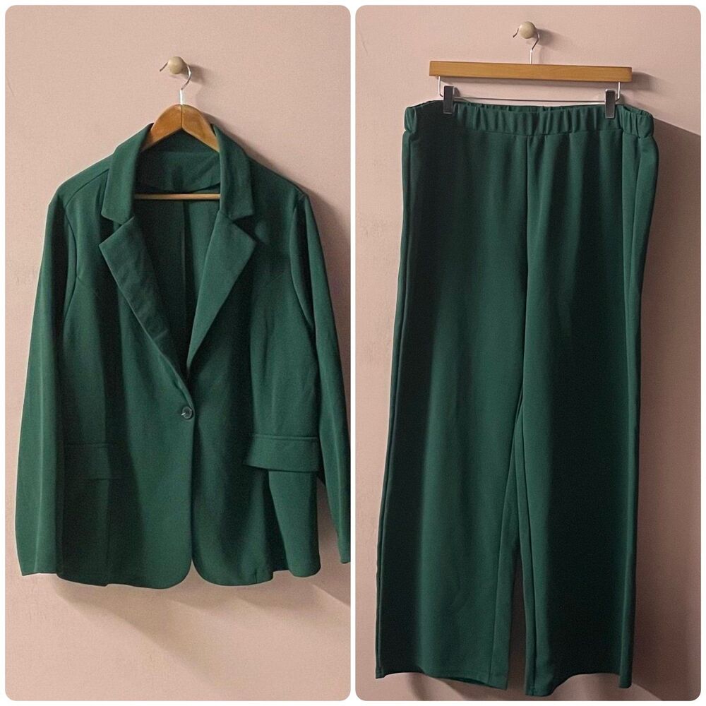 SHEIN Curve Green Blazer & Straight Leg Pants Set Size 4XL